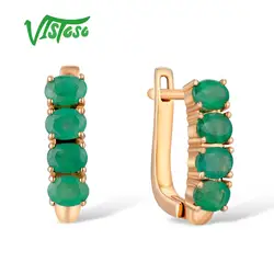 VISTOSO Gold Earrings For Women 14K 585 Rose Gold Glamorous Elegant Emerald Stunning Luxury Stud Earrings Party Fine Jewelry