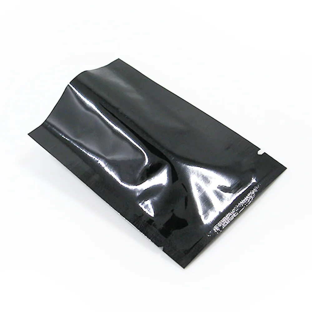 

200Pcs/Lot Glossy Black Open Top Heat Seal Vacuum Pure Mylar Bag Shiny Aluminum Foil Packing Bag for Tea Powder Snack Packaging