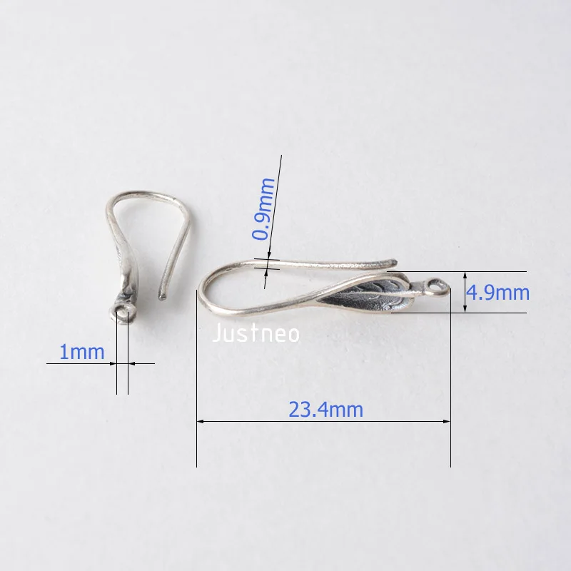 ear hook, solid 925 sterling silver leaves Shaped earring wire hooks, Thai Silver earring findings components, Jewelry DIY