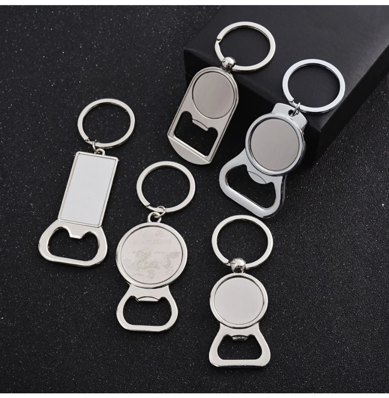 100pcs/lot Free For 1 Side DIY LOGO Bottle Opener Metal Keychain Custom Key Chain Different Shape Keyrings Square Keyring