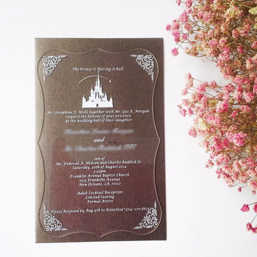 5*7inch Clear scroll shape acrylic wedding invitation card (1lot=100pcs)