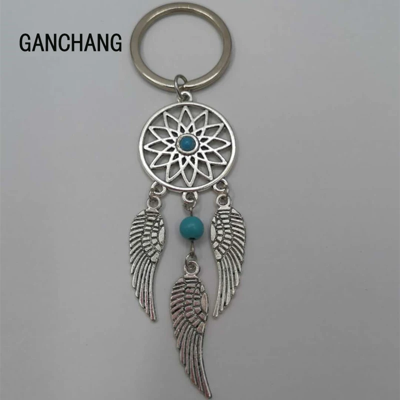 Gift Blue Beads Dreamcatcher Feather Wind Chimes Dream Catcher Key Chain Female Vintage Indian Style Keychain