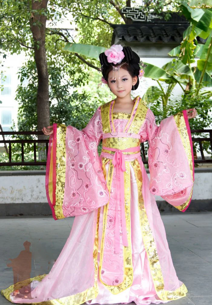 4 Colors Little Girl Fairy Tang Dynasty Ancient Chinese Princess Costume for Photography or Stage Performance Wear