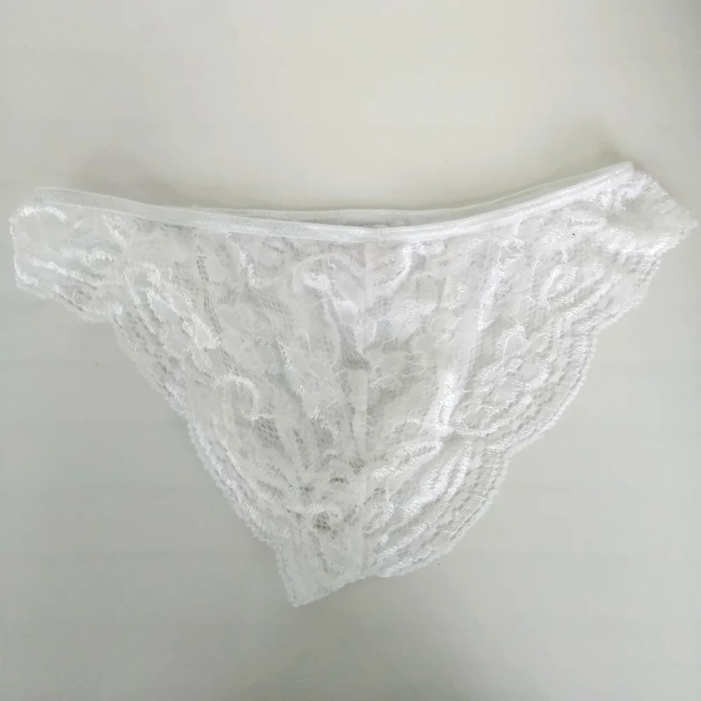 2017 new Mens Pouch Bikini Sexy Lace Underwear Floral Lace WHITE