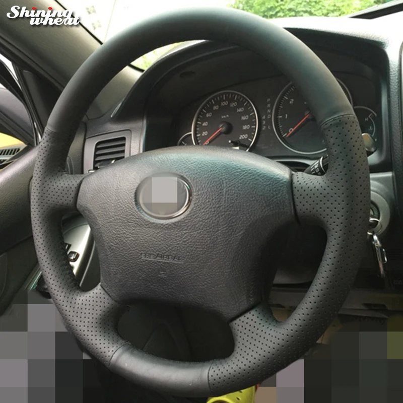 

Shining wheat Black Genuine Leather Steering Wheel Cover for Old Toyota Land Cruiser Prado 120