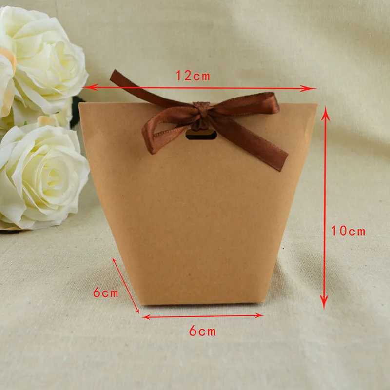 25/50pcs Blank Kraft Paper Bag White Black Candy Bag Wedding Favor Gift Box Package Birthday Party Decoration Bag With Ribbon