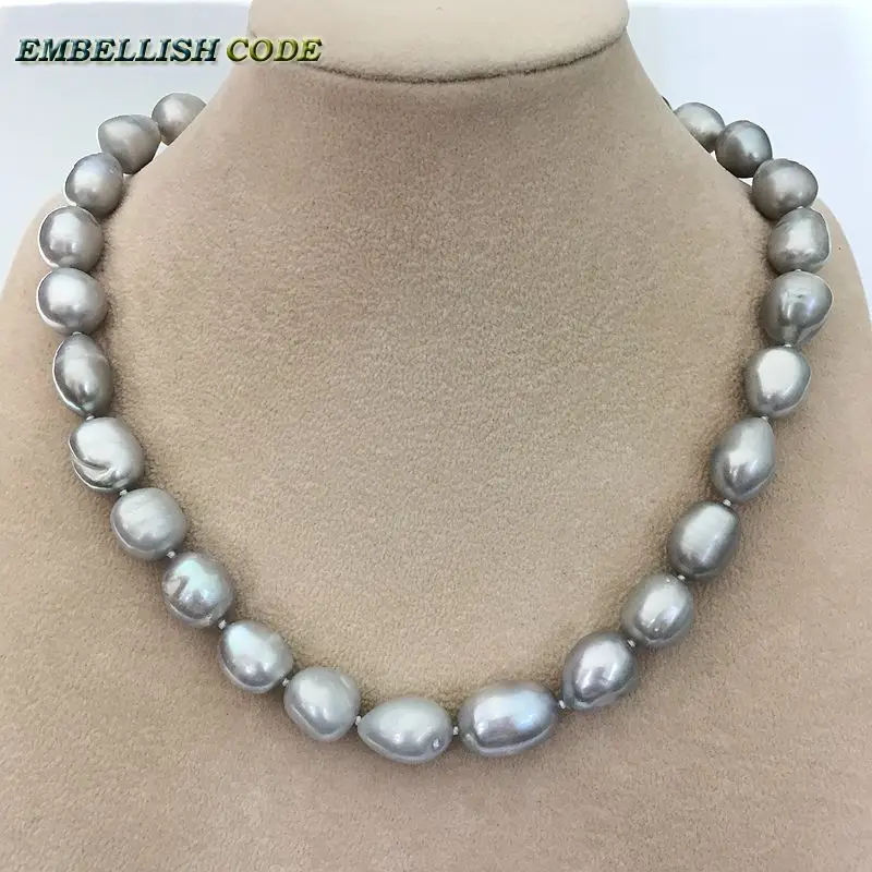 pearls necklace and bracelet set pearl gray grey color semi baroque teardrop irregular shape natural freshwater pearl