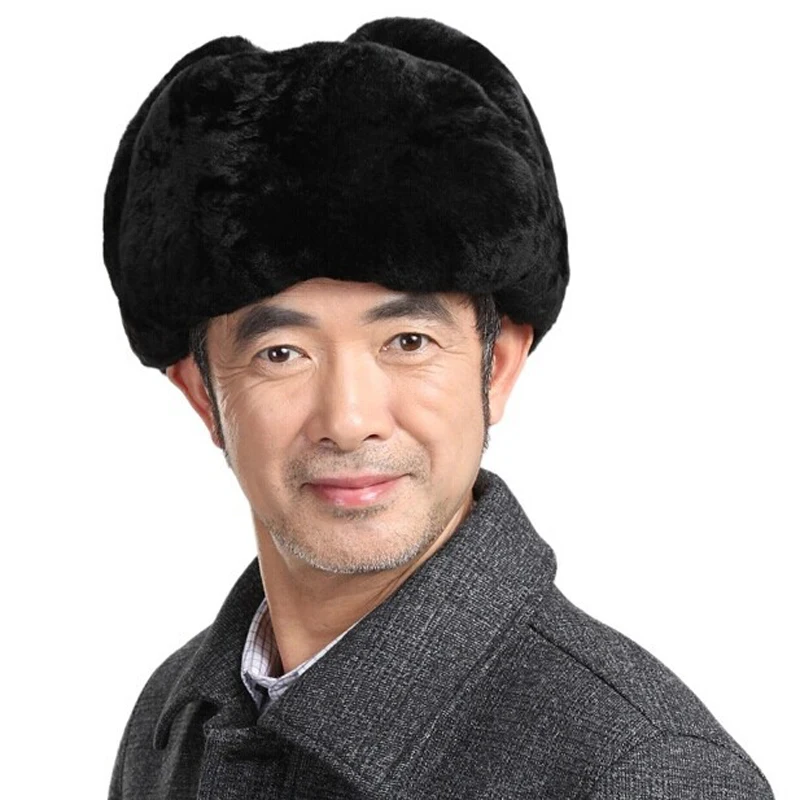 Wholesale New Warm Winter 2024 Men's Fashion Russia Style Leifeng Snow Outdoor Top Cotton Real Leather Hat Cap For Man Women