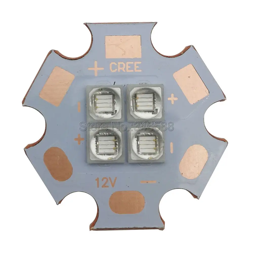 3V / 7V / 14V Everlight 4Chips 4LEDs 12W High Power LED Emitter UV / Ultraviolet 365nm 380nm 395nm 420nm 20mm Copper PCB