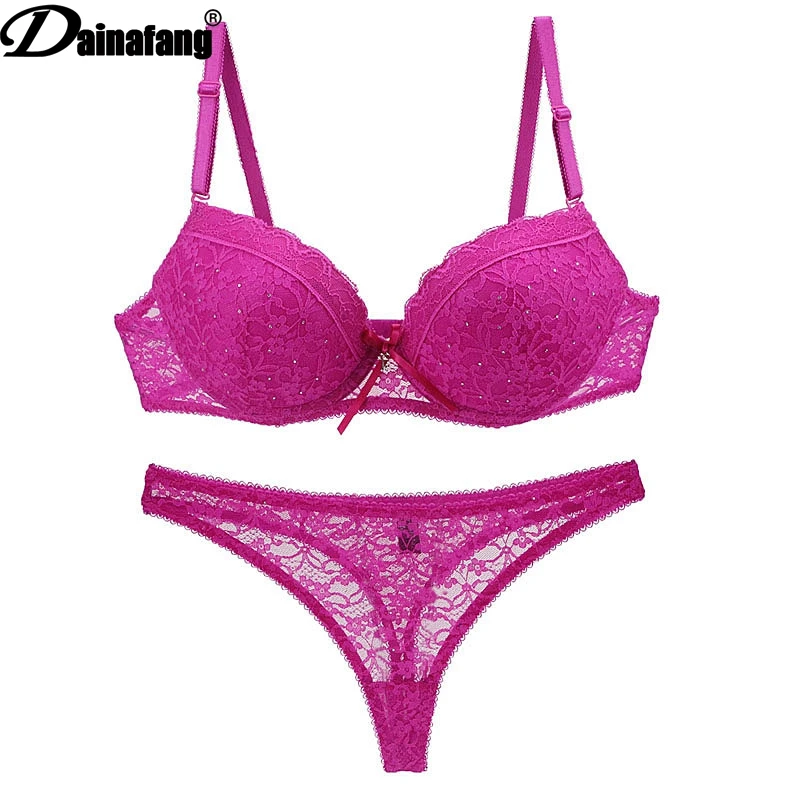 New Lace Drill Bra Sets Womens Plus Size Panty Push Up Underwear Female Thong 34 36 38 40 42 BCDE Cup Female Lingerie