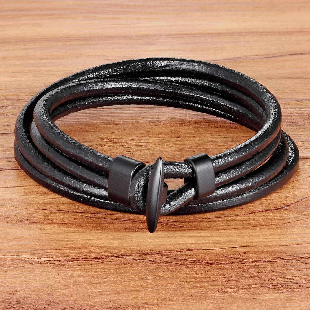 TYO Top Sale Fashion Hook Leather Bracelets For Men Popular Boys Knight Courage Bandage Charm Black Anchor Bracelet