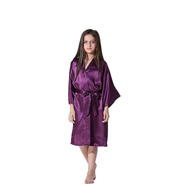 

Kids Satin Rayon Kimono Robe Solid Bathrobe Nightgown For Spa Party Wedding Birthday Baby Bathrobe Towel Nightgown Girl Pijamas