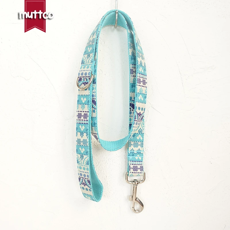 MUTTCO retailing self-design high quality handmade leash fashion Sapphire THE FOLK BLUE dog collars and leashes 5 sizes UDL023