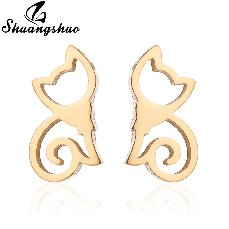 Shuangshuo Stainless Steel Stud Earrings For Women Cute Earings Animal Cat Earring boucle d\'oreille femme oorbellen