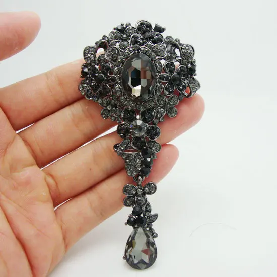 

Beautiful Crystal Brooch Pin Black Rhinestone Crystal Flower Bouquet Drop Pendant Brooches Pins For Women