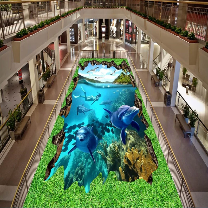 beibehang Sea World Fish Self-adhesive 3d floor wall paper wallpaper bedroom 3d flooring wall papers home decor 3d floor tiles