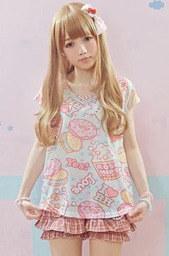 Bonita Camisa de algodón suave con patrón de Anime para mujer, Tops adorables para niñas, Lolita dulce, Japón Kawaii, oso, gato, conejito, Verano