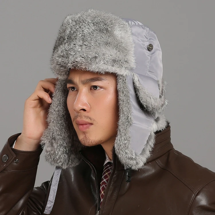 

Winter fur hat rabbit natural fur hat Rex rabbit fur earmuffs hat outdoor men and women thickened warm