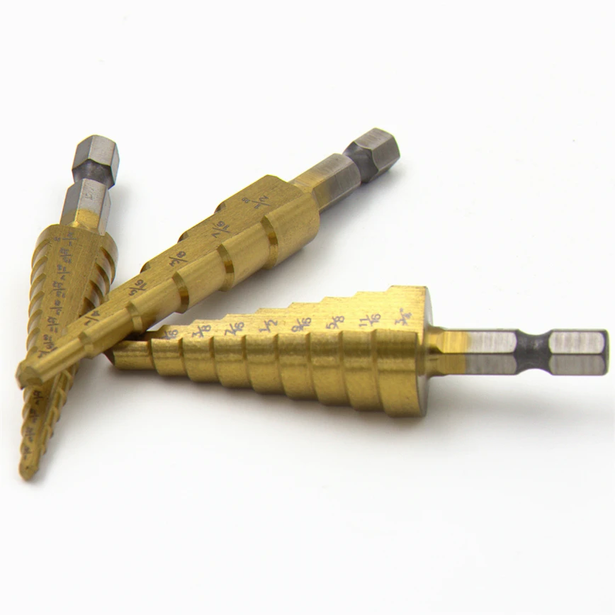 HSS خطوة الحفر Bits1/4 "إلى 3/4" النجارة الطاقة أدوات أسعار الجملة عالية الجودة 3 قطعة/المجموعة المعادن الحفر التيتانيوم