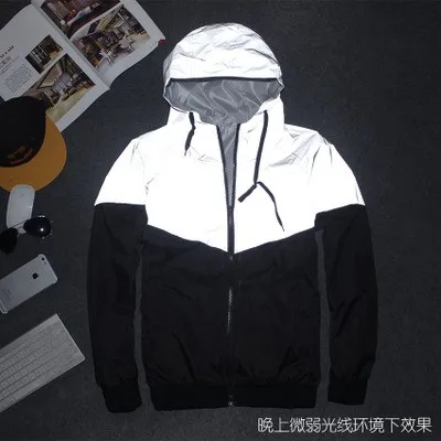 Men Jacket Hip Hop Windbreaker Reflective Jacket Casual Long Sleeve Jacket Coat Men And Women Lovers Coat Hooded Jacket