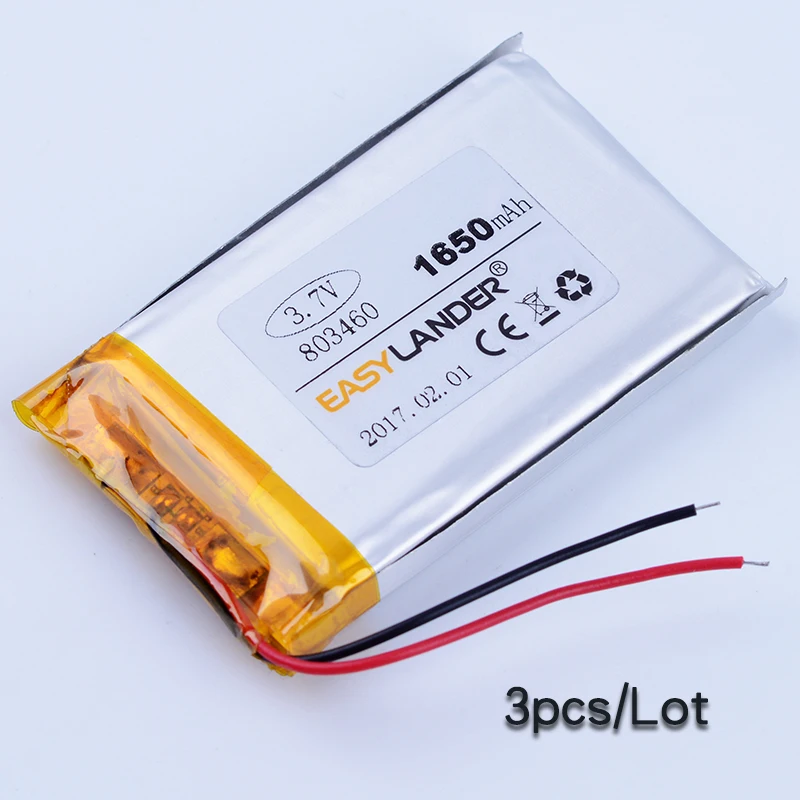 

3pcs/Lot 803460 3.7V 1650mAh Rechargeable Li-Polymer Li-ion Battery For bluetooth Speaker DVD GPS PDA MP4 Mp5 Tablet PC toys