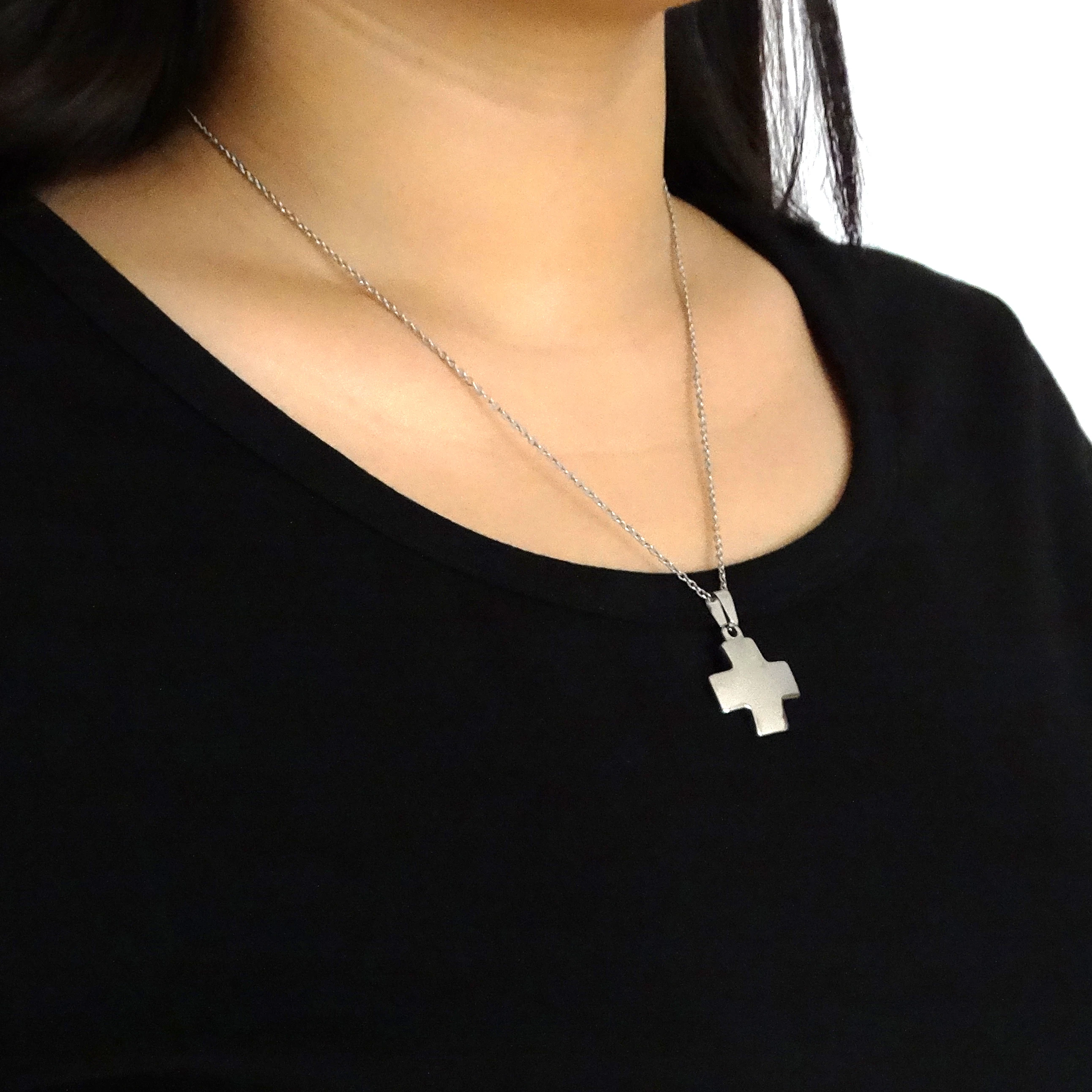 RINYIN Women Fashion Jewerly High Quality Polish T@CO Fat Cross Pendant Stainless Steel Necklace Links Chain 18\