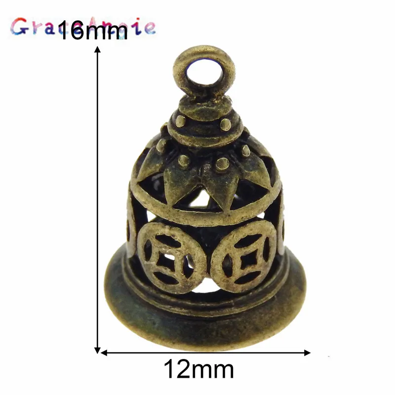 GraceAngie 12PCS Antique Style Bronze Tone Heart Ancient Bell Charm Alloy Plated Suspension Pendants (03753) image 6