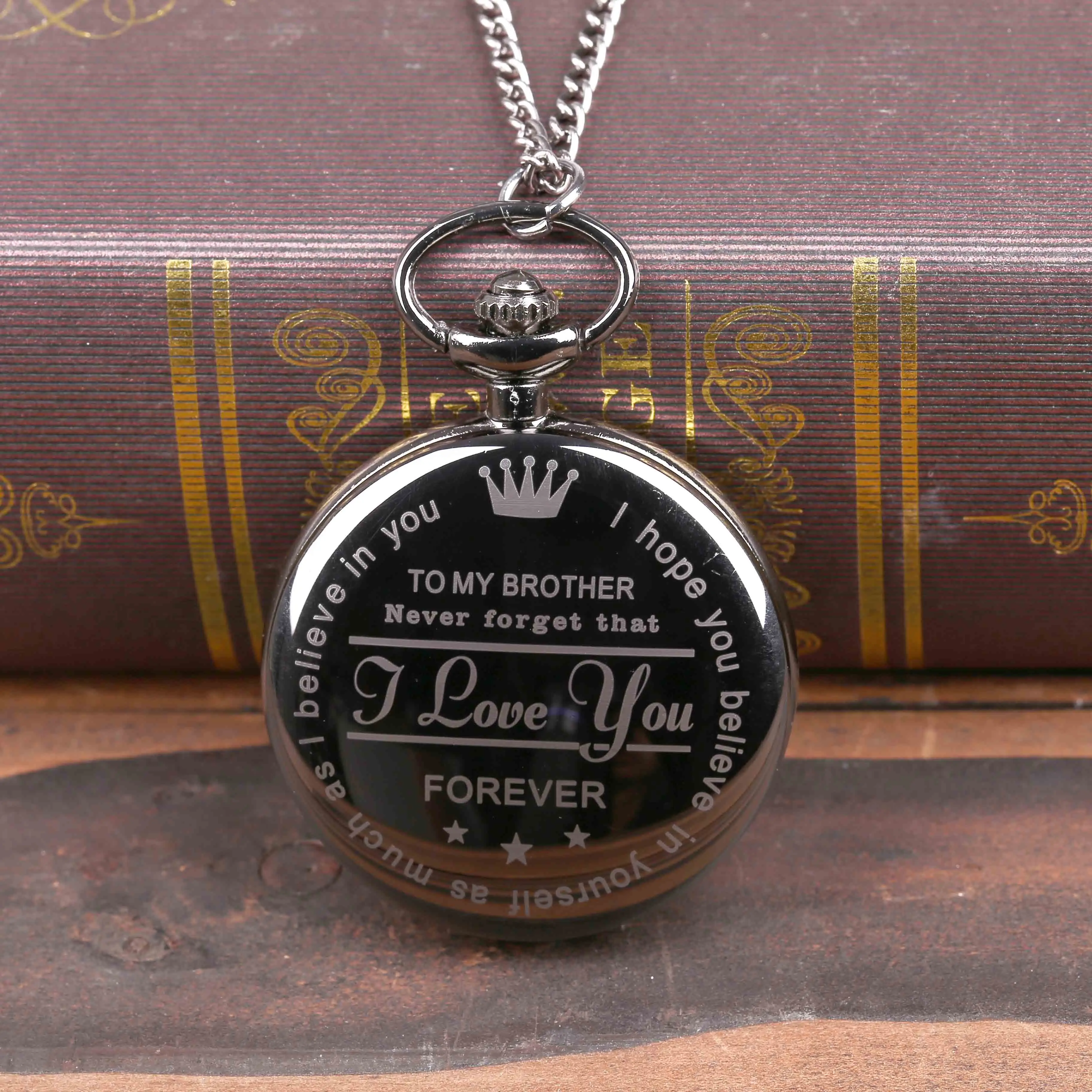 FOT Pocket Watch Personalized Pattern Steampunk Retro Vintage Quartz Roman Numerals Pocket Watch 'TO MY Brother' Boys Watch Gift