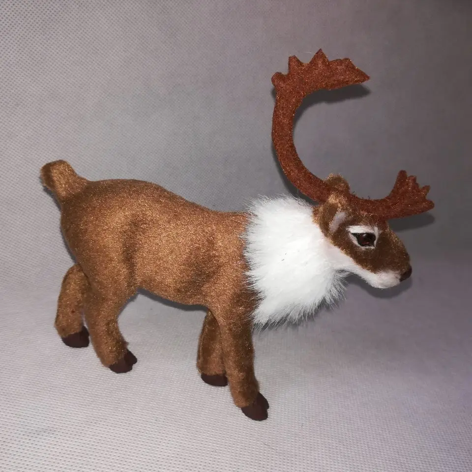 about 15x14cm plastic&furs brown sika deer hard model artificial moose craft home decoration toy gift w0255