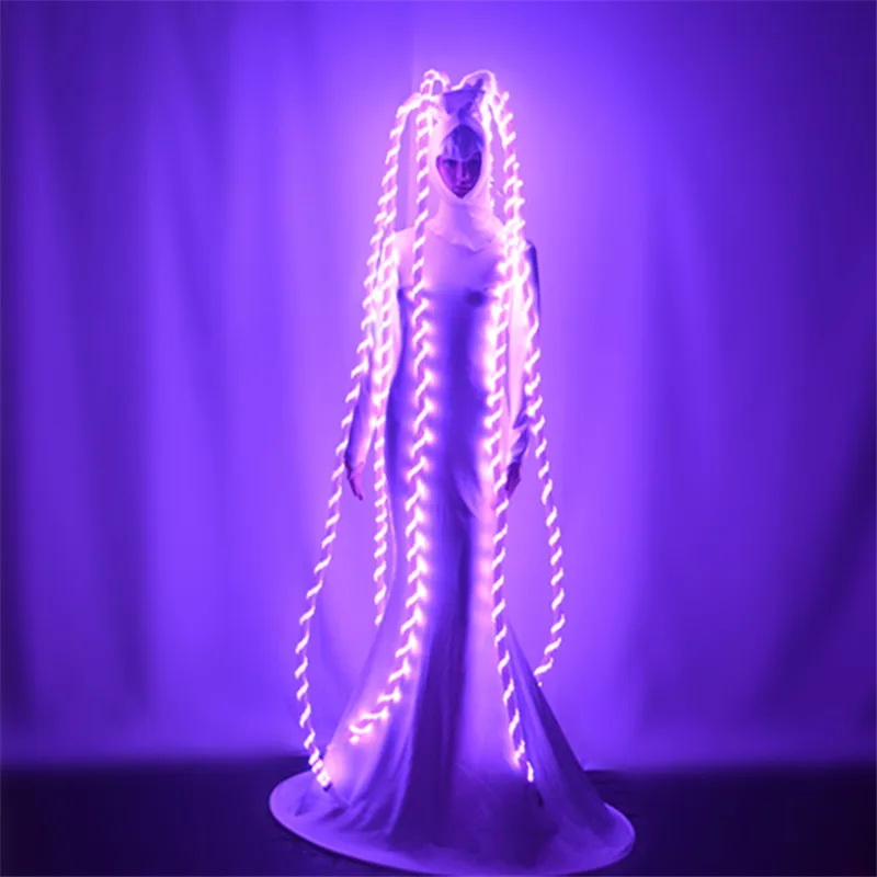 

M07 Party wears long dress dj ds show outfits singer performance clothe RGB colorful led costume luminous glowing skirt hairs dj