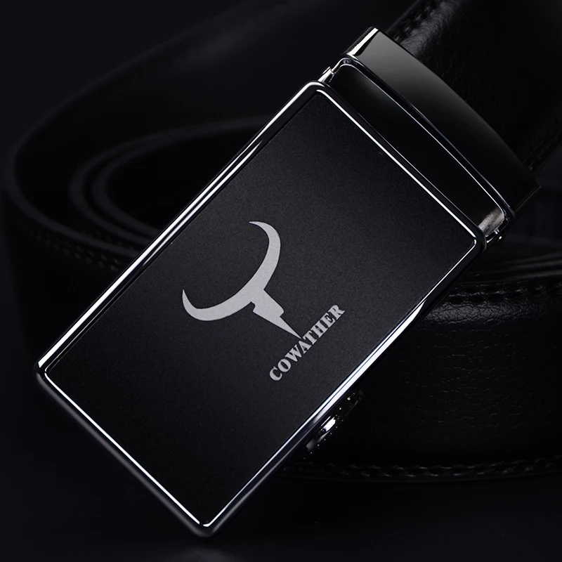 COWATHER mens belt cow genuine leather belts for men 2021 fashion automatic alloy gold silver buckle black strap new arrival