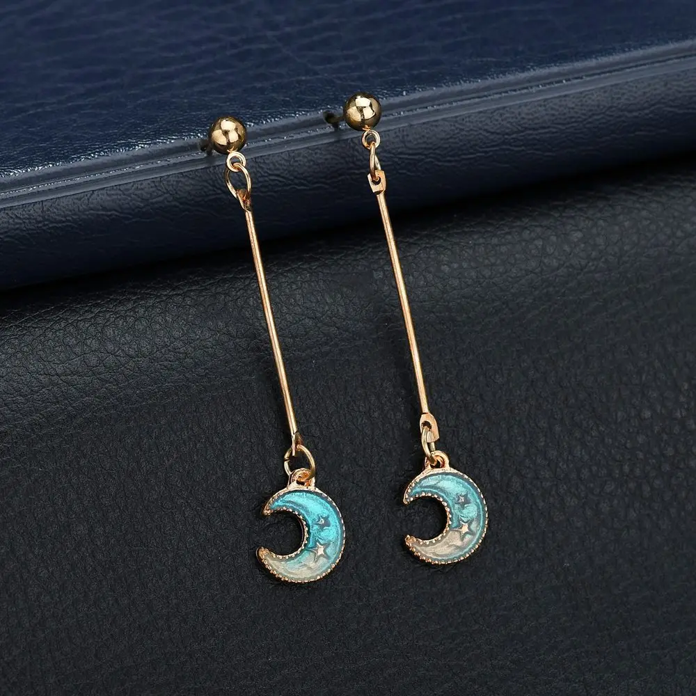New Style Blue Star Moon universe alloy Asymmetric earrings For Women creative irregular Round Planet Drop Earrings