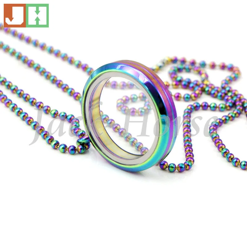 Newest 30mm round floating rainbow locket! stainless steel waterproof screw  floating locket pendant ( including chains)