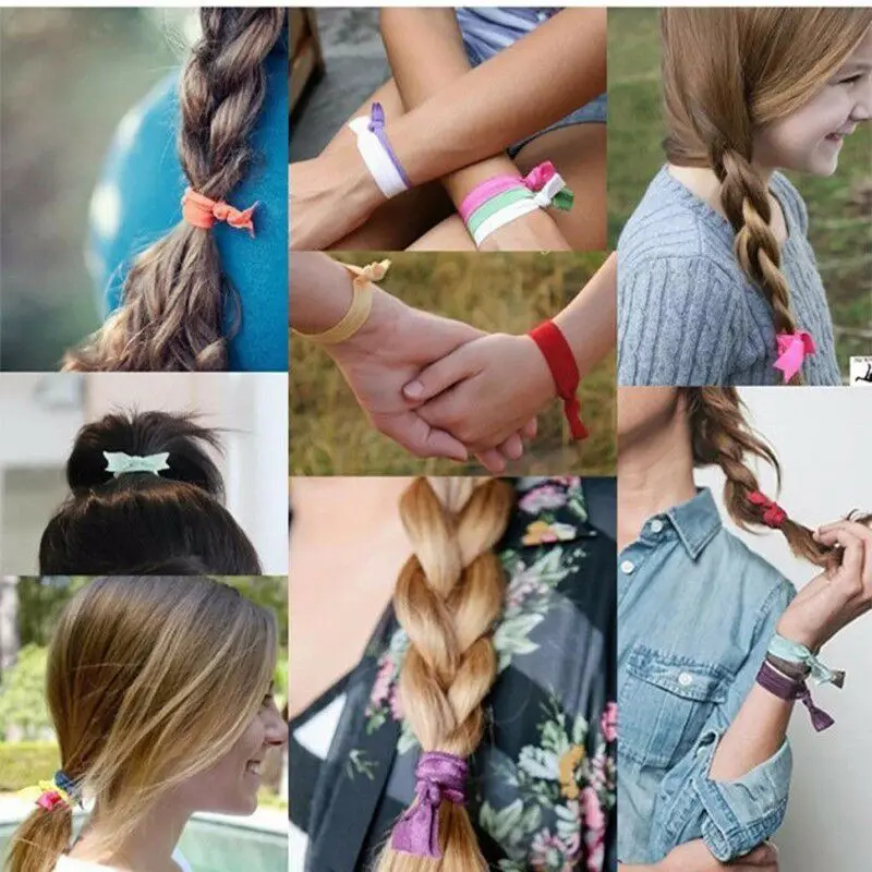 50pcs 20 Candy Colors Knotted Ties Wholesale Elastic Hair Band Girls Ponytail Holder Bracelet Wristband DIY Headwear