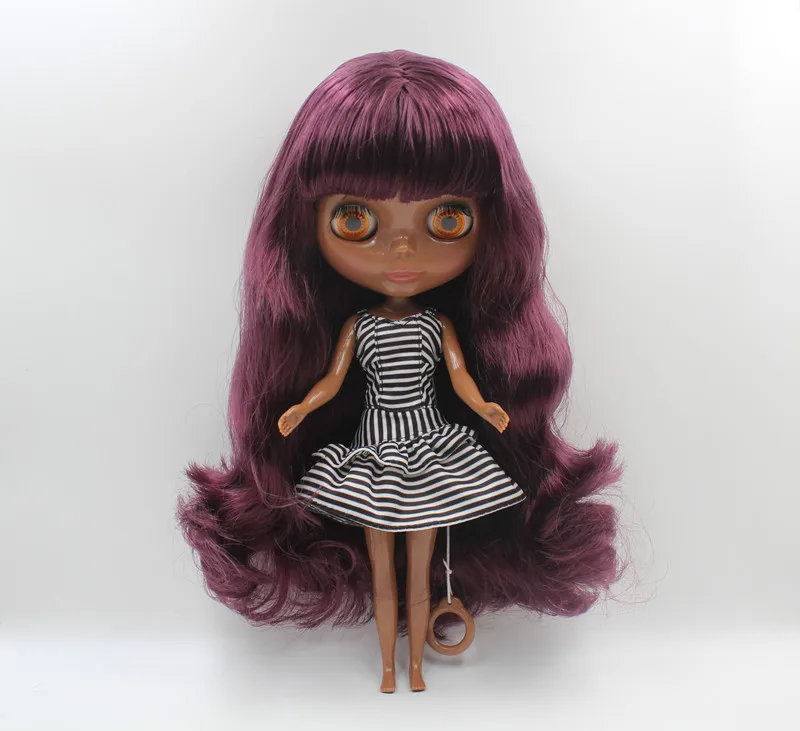 Blyth doll Blygirl Grape purple liu hai hair deep black body nude doll body 7 joint body DIY doll can replace scalp new skin