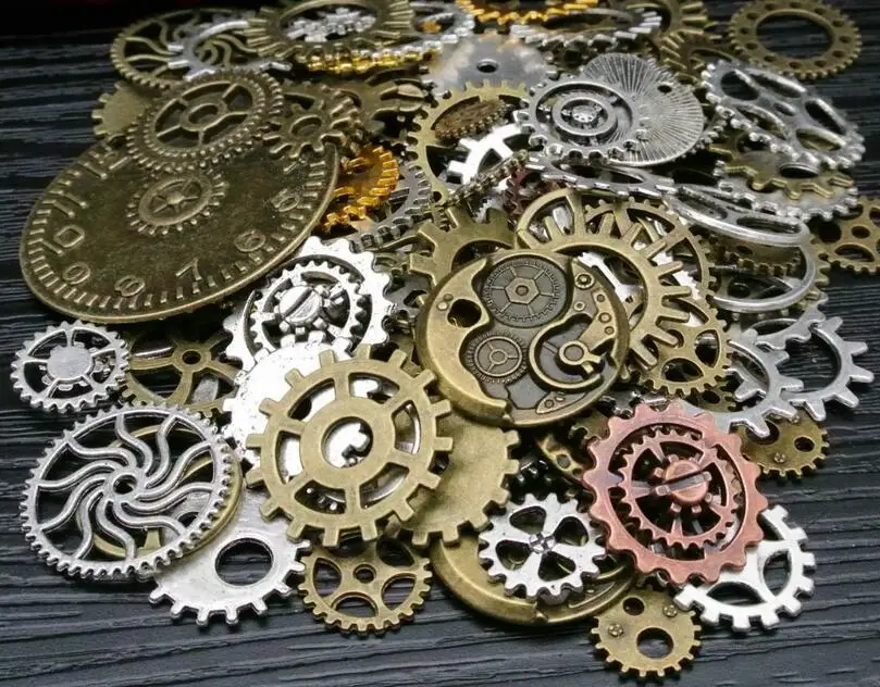 100g Per Lot Mixed Styles Punk Style Metal Alloy Gears DIY Components for Vintage Steampunk Jewelry Making