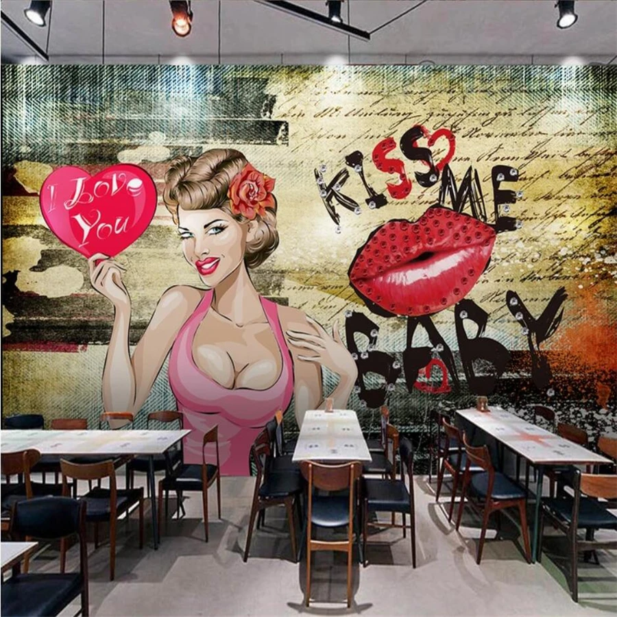 

Custom 3d mural papel de parede wallpaper fashion graffiti trend decorative painting wall hairdressing beauty shop 3d wallpaper