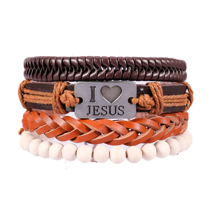 2019 Fashion Brand Bracelet 1Set 3/4Pcs Leather Bracelet Men Multi-layer Bead Bracelet Women Jewelry Accessories Homens Pulseira