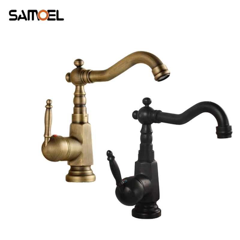 Samoel Factory Sale Classic Antique Brass Bathroom Sink Mixer Tap Black Bronze Basin Faucets AF1101