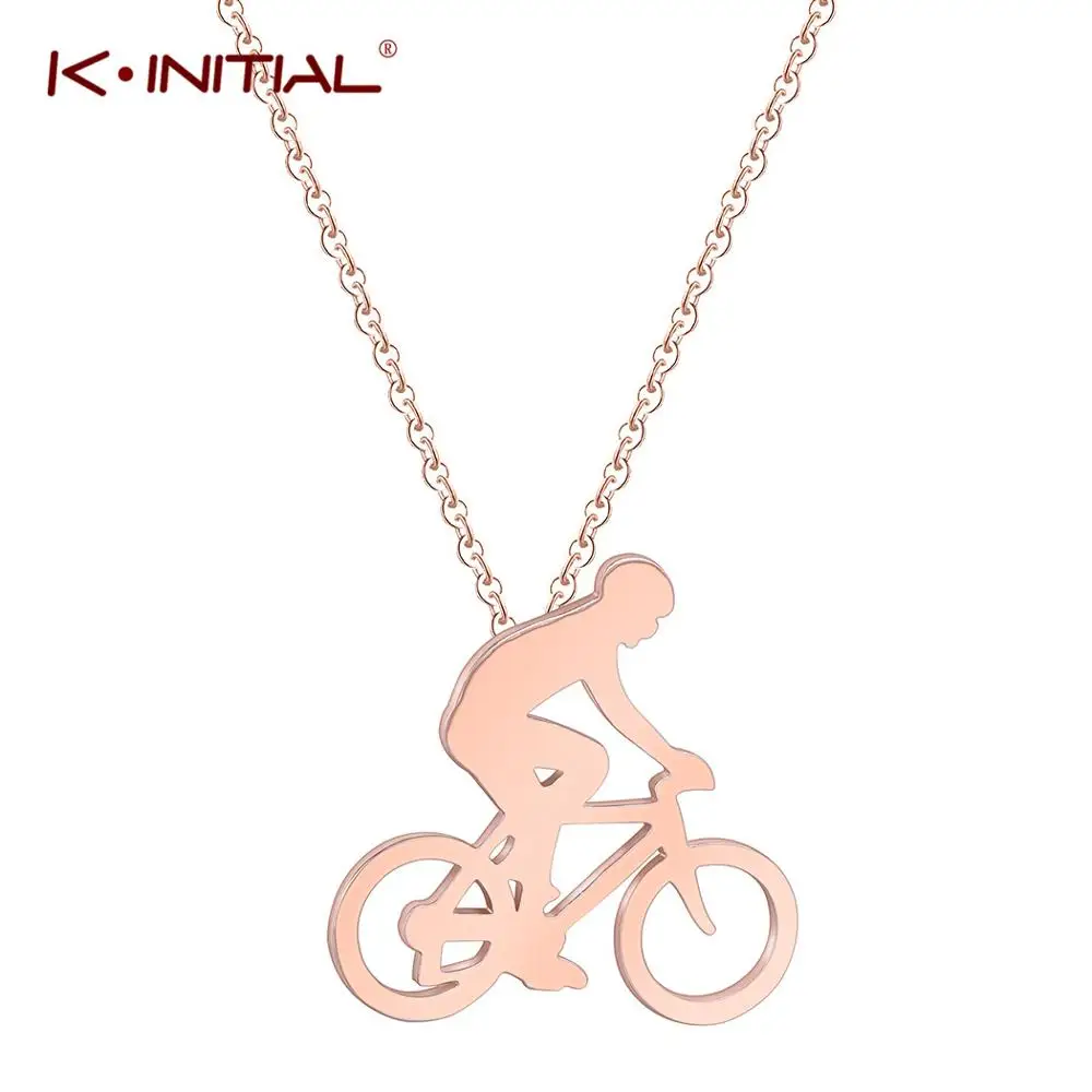 Kinitial Fashion Charm Bicycle Bike Rider Pendant Necklace for Mens Women Stainless Steel Chian Necklaces Jewelry collares