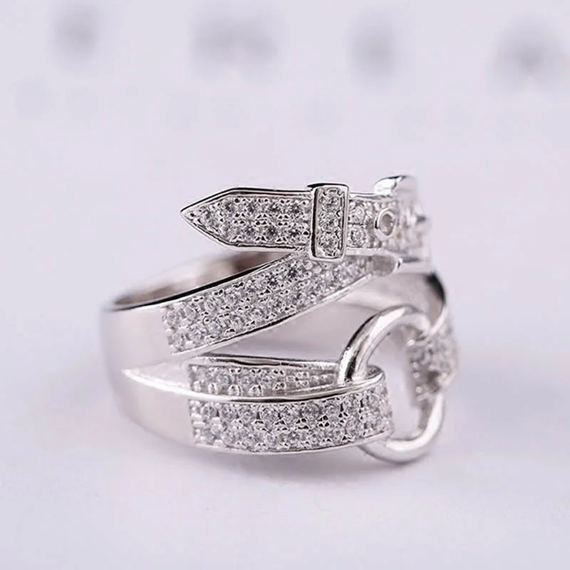 60% Silver Rings for Women Cubic Zircon Punk Rock Belt 925 Sterling Silver Female Wide Finger Ring Adjustable Bague Gift