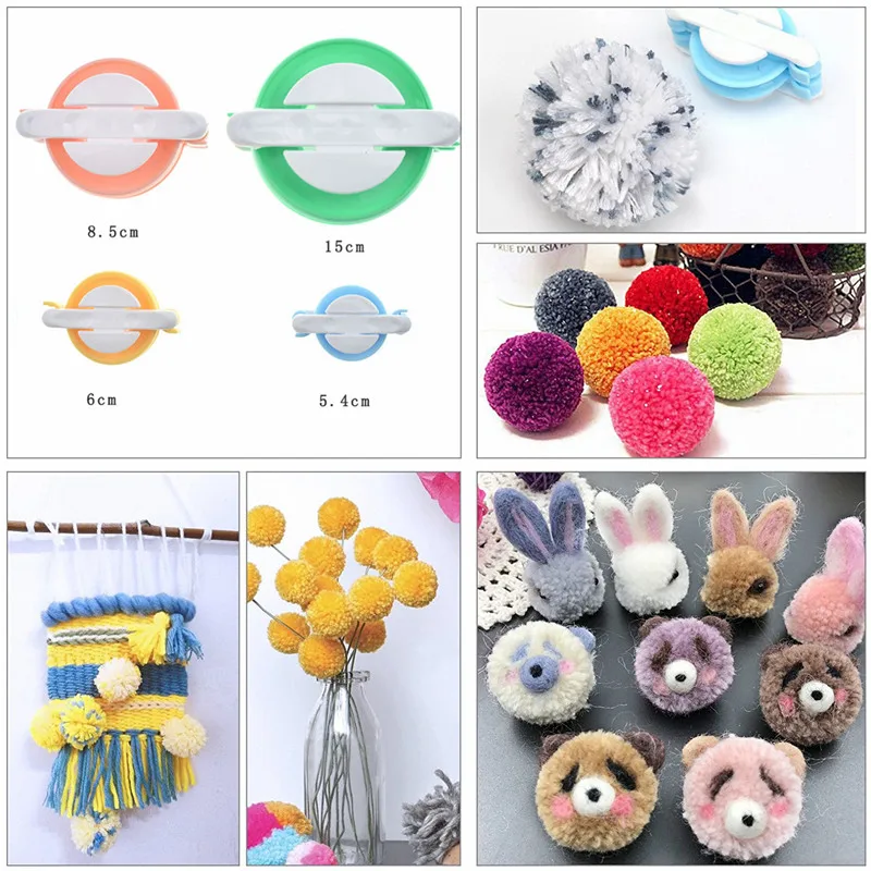 KOKNIT 4 Different Sizes Pompom Maker Fluff Ball Weaver Needle Craft DIY Wool Knitting Craft Knitting Wool Tool Kit