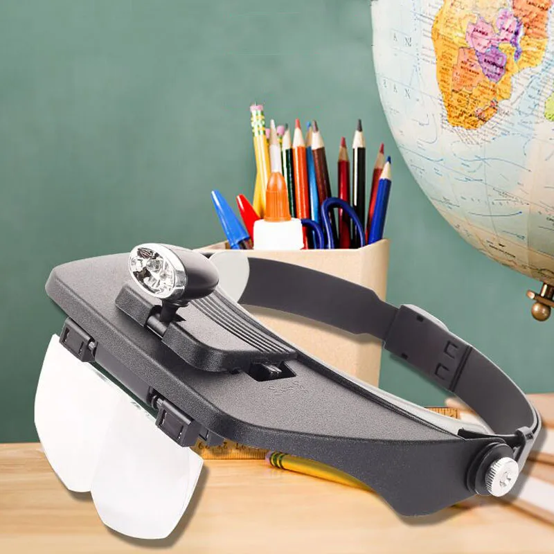 

Headset Magnifier 2 LED Light Adjustable 4 Group Lens Magnifier Electronic Watch Repair Jewelry Reading Magnifier