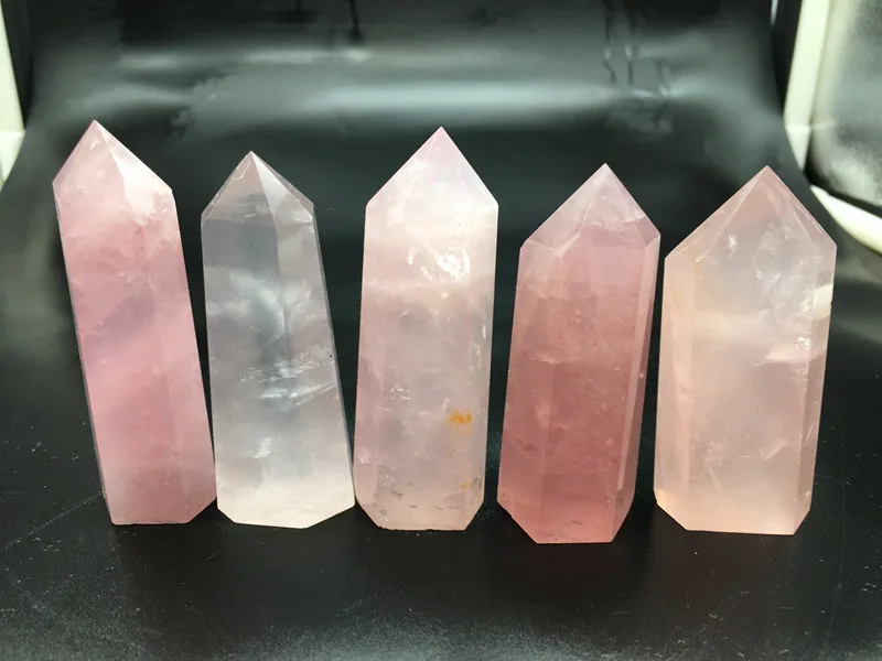 

7pcs Natural beautiful Rose quartz crystal Wand Point Healing Six arrises column A2