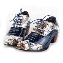 Luxury Height Increasing Patent Leather Oxfords Shoes Men Skull Pattern Party Wedding Shoes Thick heel Men's Dress Shoes