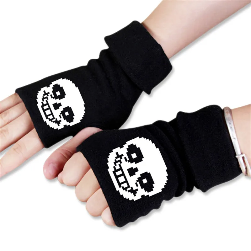 

Multi Style Men Women Anime Cartoon Undertale Skeleton Sans Winter Warm Half Finger Glove Cosplay Accessories