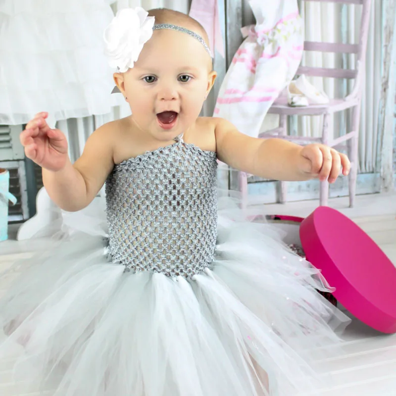 Princess Baby Rainbow Couture Tutu Dress with Flower Headband Halloween Birthday Costume Girls Photo Props TS125