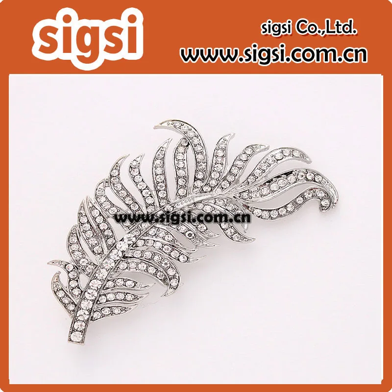 New Design 100pcs 76mm Feather Brooch Wedding Bridal Sash Broach Cake Hair Comb Crystal Silver Brooches