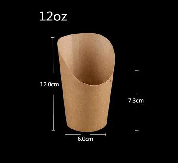 

100pcs/lot-6x7.3x12cm 12oz Disposable white kraft paper french fries cup Fried Chicken Wings Popcorn Dessert storage Box