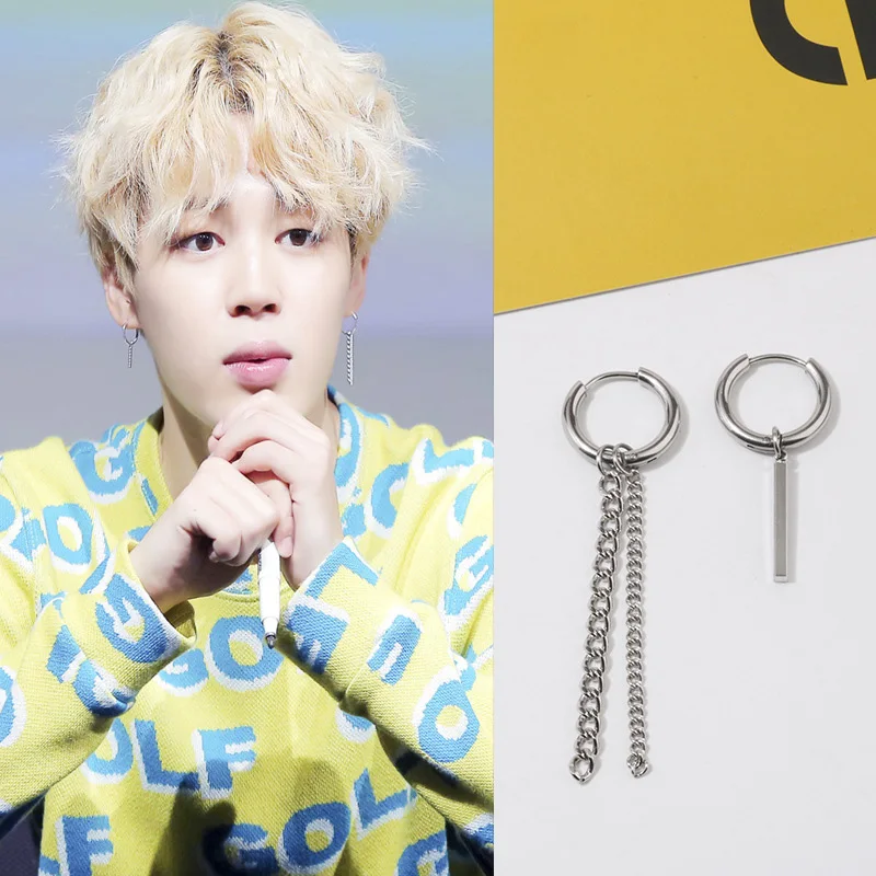New Stainless steel Short Stick Long Chain Tassel Earring Punk Men Women Piercing Asymmetry Earrings Hip hop Street Pop Jewelry